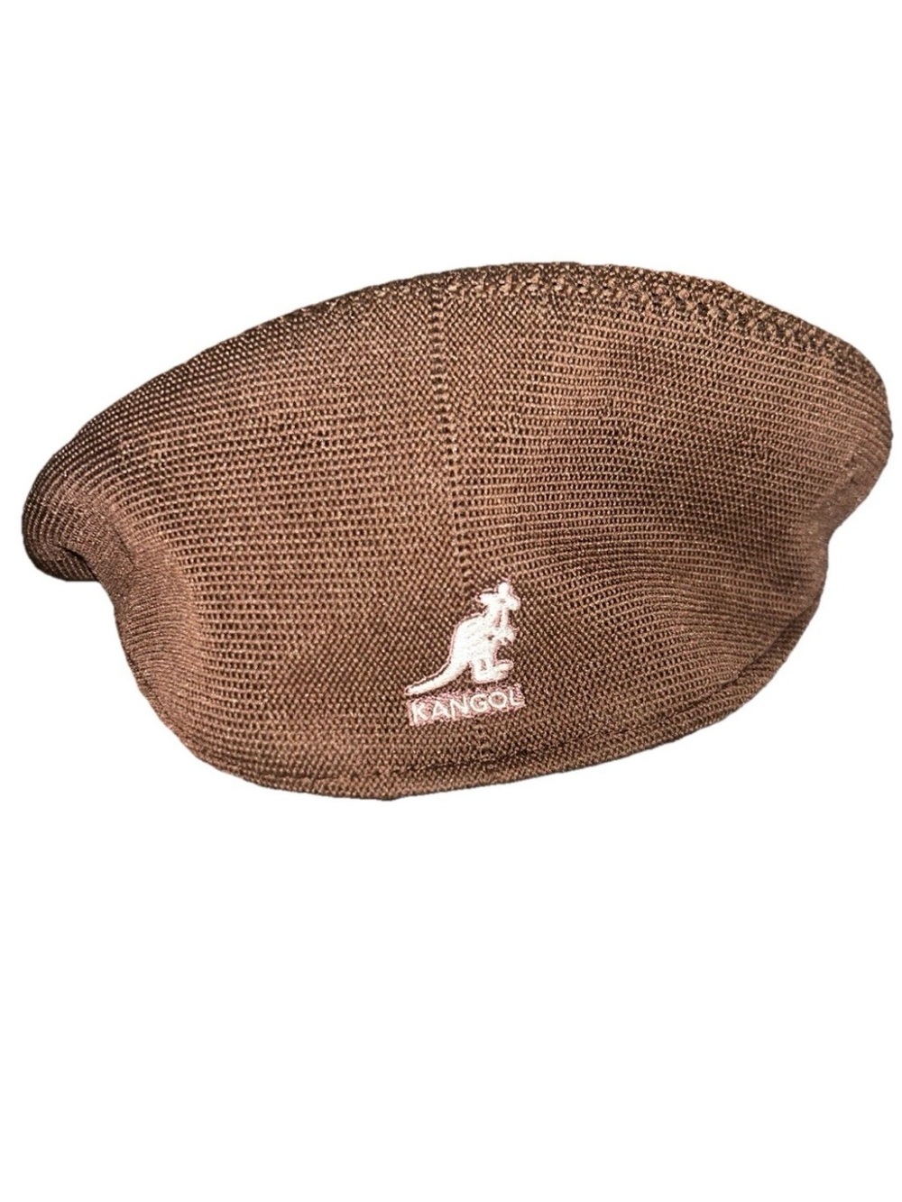 Kangol Brown Knit Tropic 504 Beret with White Logo